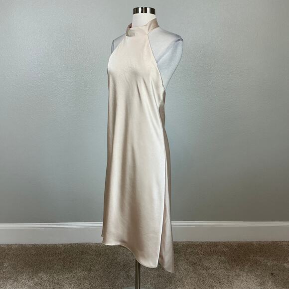 BCBGMAXAZRIA Satin Backless High Low Sleeveless Shift Cocktail Dress Gold Size 6 - Picture 5 of 13
